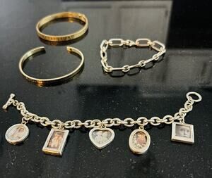 Photo Frame Charm Bracelet + 3 Silver Tone Bracelets Lot EUC Premier Designs